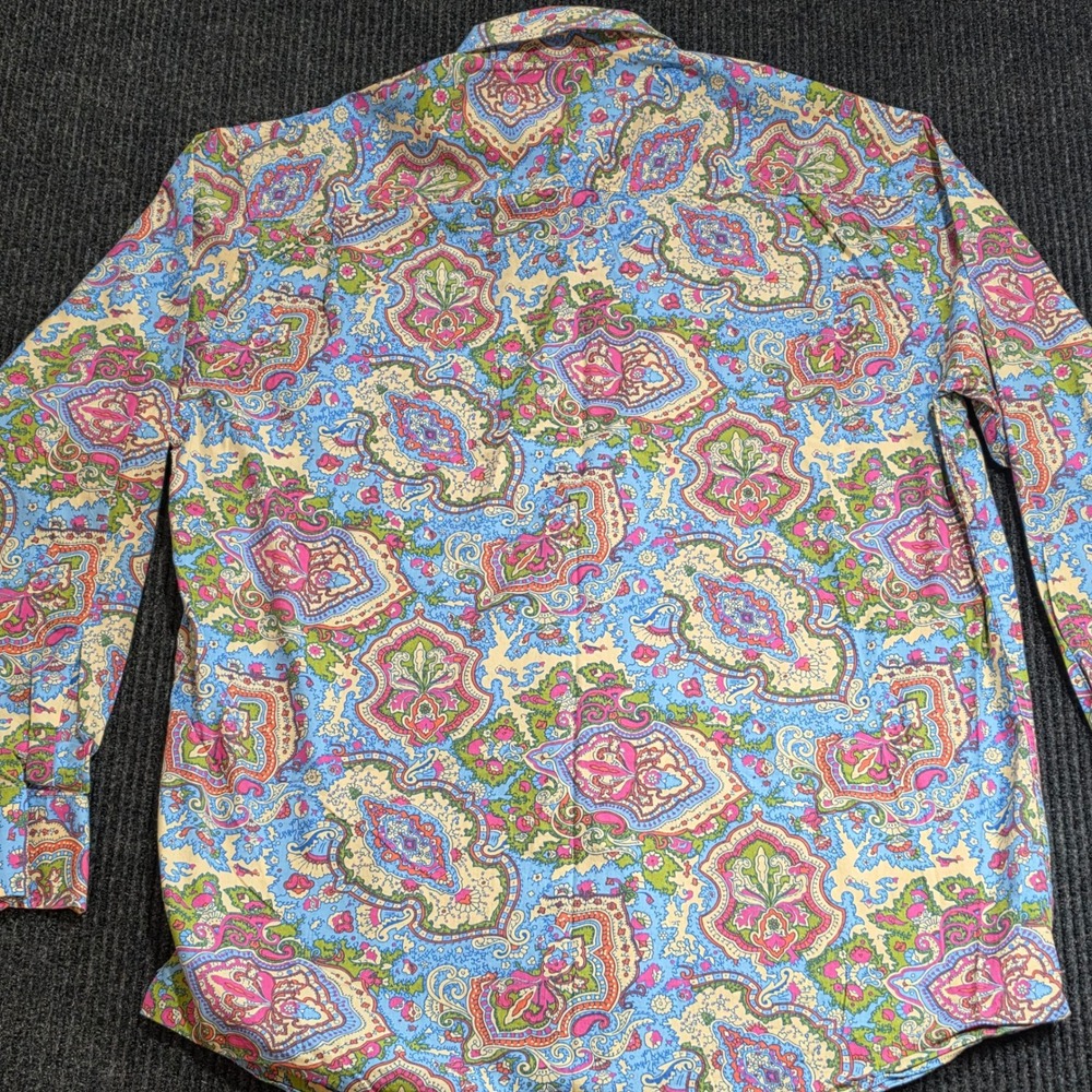 Alan Flusser Button Down Shirt Large Blue Paisley Excellent Long Sleeve Cotton - Picture 12 of 12